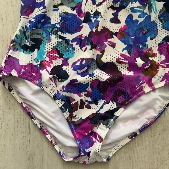 Gideon Oberson Purple Florals‎ Striped One Shoulder Swimwear summer size 6 - Picture 4 of 10